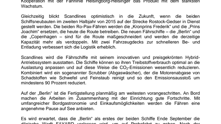 Scandlines beobachtet Positivtrend