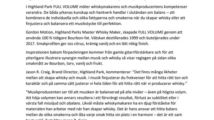 Highland Park Full Volume - en single malt för musikälskare