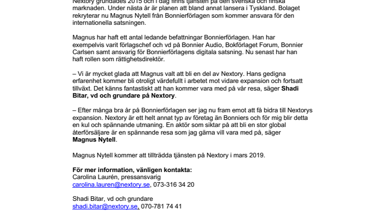 Bonnierprofilen Magnus Nytell rekryteras till Nextory
