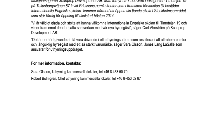 Internationella Engelska skolan expanderar och öppnar ny skola i Telefonplan