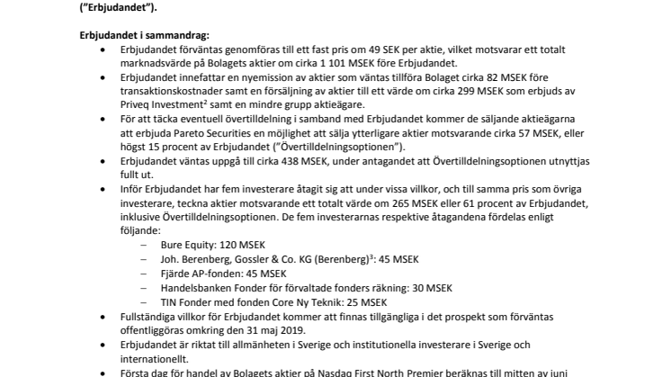 Mentice avser att notera bolagets aktier på Nasdaq First North Premier
