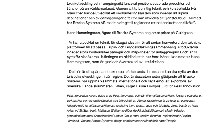 Bracke Systems vinner Peak Innovation Award