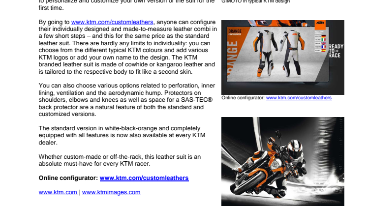 GET ONLINE YOUR CUSTOMIZED KTM LEATHER SUIT BY GIMOTO!