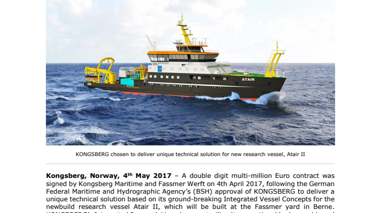 Kongsberg Maritime: Germany Chooses Groundbreaking KONGSBERG Integrated Vessel Concept for Advanced Newbuild Research Ship 