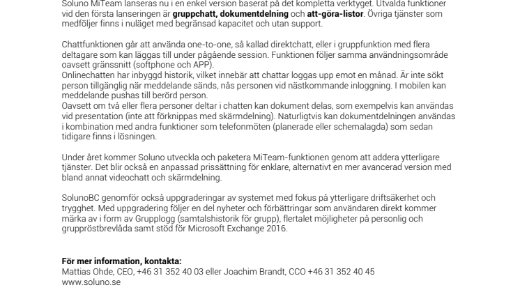 ​SolunoBC först ut med nya smarta MiTeam