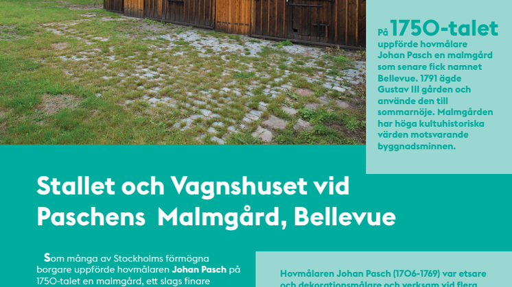 FLYER: Stallet och Vagnshuset vid Paschens Malmgård, Bellevue