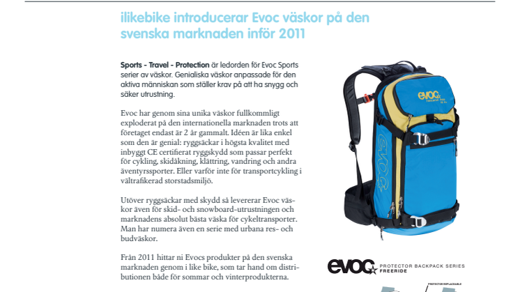 ilikebike introducerar Evoc på den svenska marknaden inför 2011