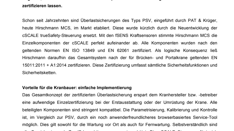 Sicher ist sicher: zertifizierte Überlastsicherung für Portalkrane