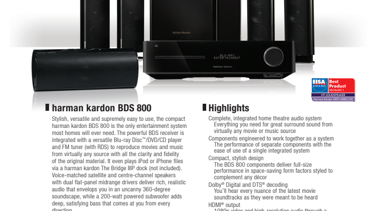Specification sheet - harman kardon BDS 800 (English)