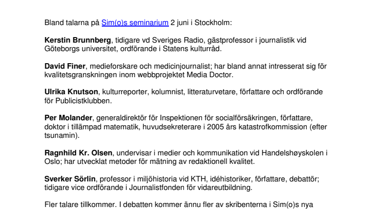 Spännande talare på Sim(o)s seminarium om kvalitet den 2 juni
