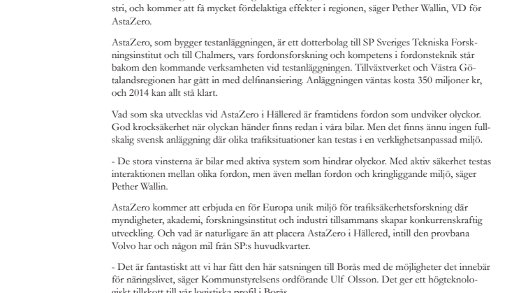 Unik testmiljö för framtidens fordon västsvensk satsning om 350 miljoner kr