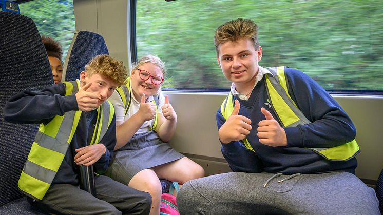 Thumbs up to independent travel: (from left) Harri, Keira and Leon