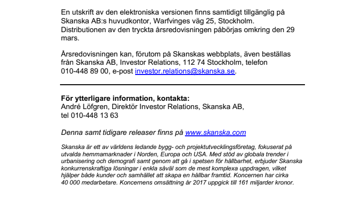 Skanskas årsredovisning tillgänglig på webbplatsen