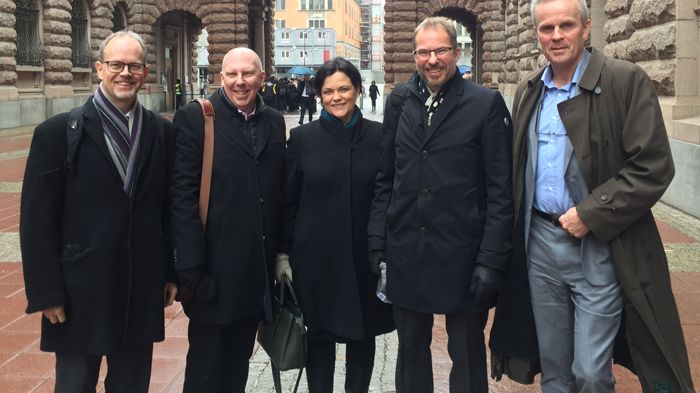 Fr v: Robert Hell, GKN Aerospace Sweden, Gierth Olsson, OHB Sweden, Catrin Mattsson, RUAG Space, Göran Bengtsson, Saab, Stefan Gustafsson, SSC.