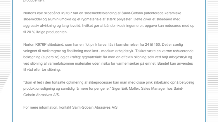 Nyt slibebånd giver effektiv slibning