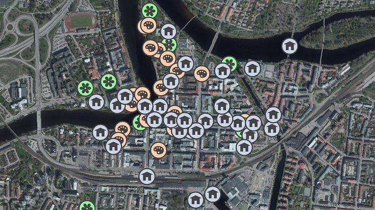 Alla punkter som finns med i digitala stadsvandringskarta