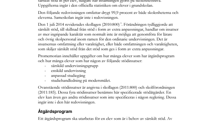 PM: Särskilt stöd i grundskolan 2014/2015