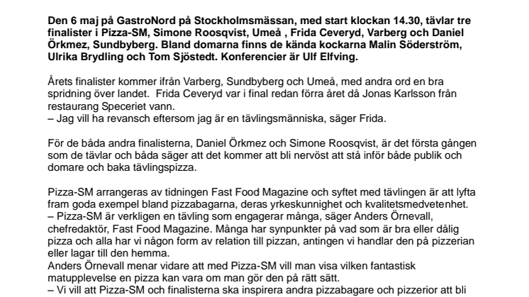 Simone Roosqvist, Vezzo, Umeå till finalen i Pizza-SM 
