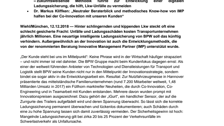 Wie Kunden zu Innovationspartnern werden: WirtschaftsWoche prämiert Co-Innovation von BPW mit Innovative Management Partner (IMP)