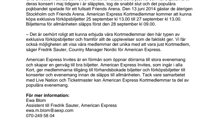 Exklusiva förköpsbiljetter till One Direction med American Express