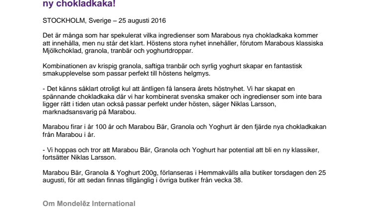 Marabou inspireras av klassiska ingredienser och lanserar en ny chokladkaka!