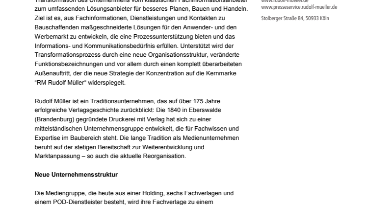 Rudolf Müller Mediengruppe wandelt sich vom Fachinformations- zum Lösungsanbieter im Baubereich