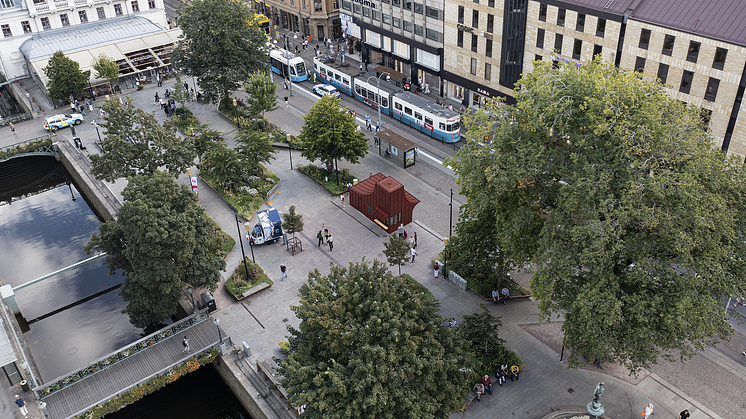 Visionsbild på nya cafébyggnaden, framtagen av Högberg Gillner Arkitektur AB.