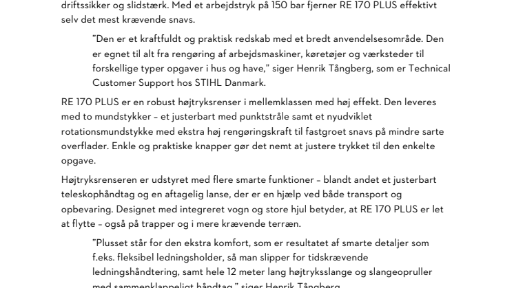 Højtryksrenseren RE 170 PLUS – til professionelle og husejere, der stiller store krav