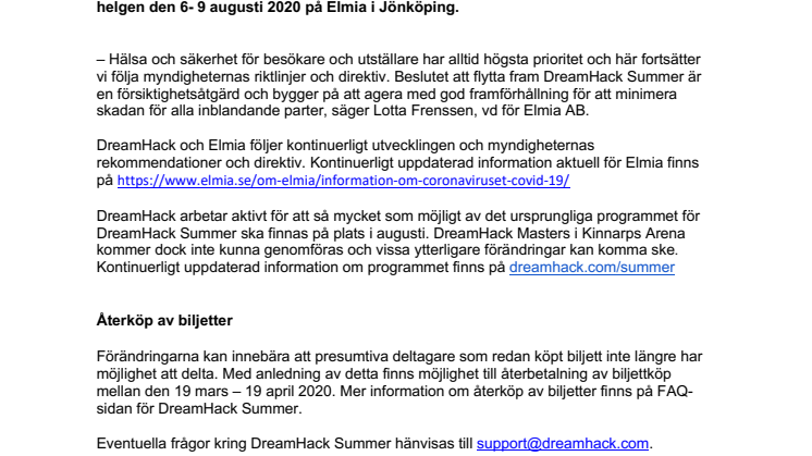 DreamHack Summer flyttas till augusti