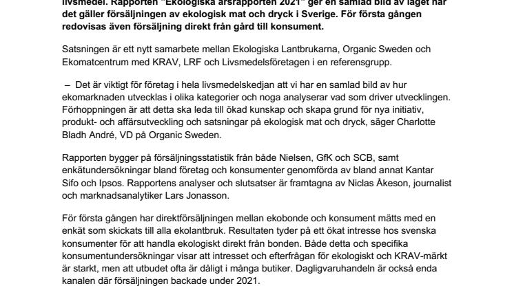 Pressmeddelande Ekologiska Årsrapporten 2021