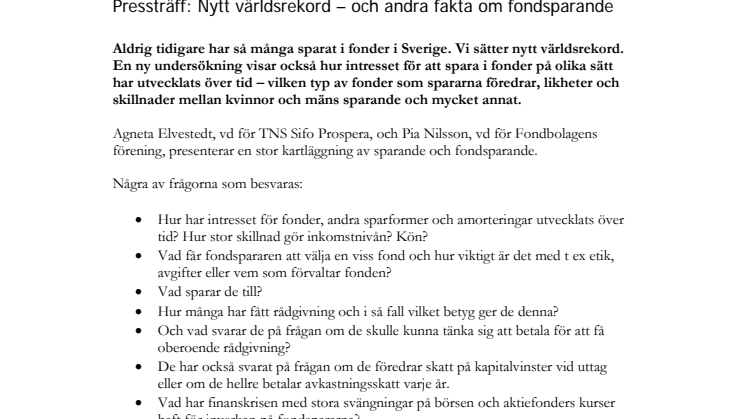 Pressträff inställd: Nytt världsrekord – och andra fakta om fondsparande