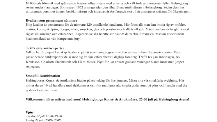 Helsingborgs Konst- & Antikmässa - Sommarens stora antikhändelse