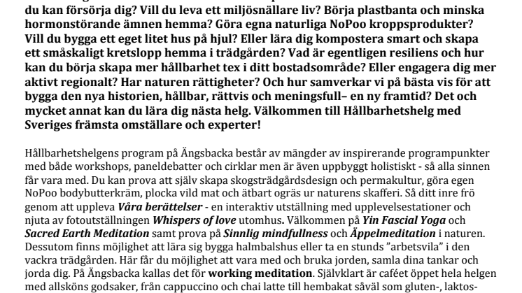 Bli miljösnäll! Börja plastbanta! Bygg ett hus på hjul! NoPoo – gör egna kroppsprodukter! Skapa bokashikompost! Hållbarhetshelg med marknad på Ängsbacka, 27-29 maj