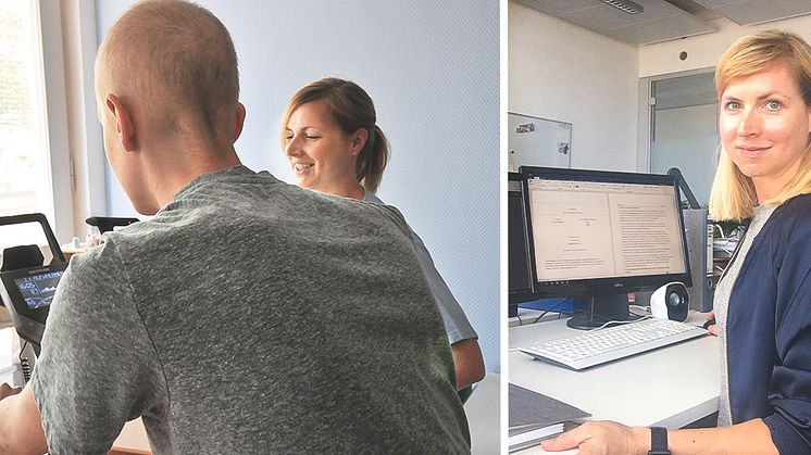 Dr. rer. medic. Sabine Kesting mit einem Patienten an der Kinderklinik München Schwabing des Klinikums rechts der Isar (AöR) der TU München (li.) und während ihrer Forschungsarbeit am Computer (Portrait re.).