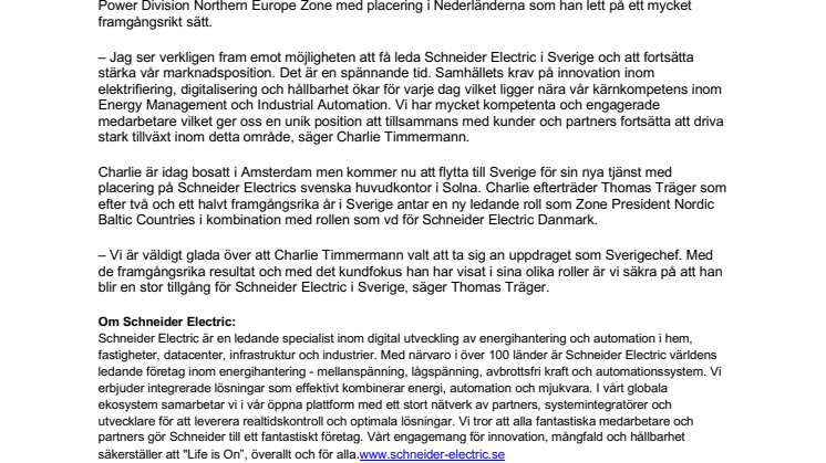 Ny svensk vd för Schneider Electric Sverige 