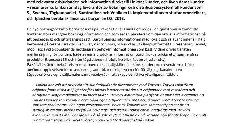 Linkon väljer Traveas för nästa generation av bokningsbekräftelser  
