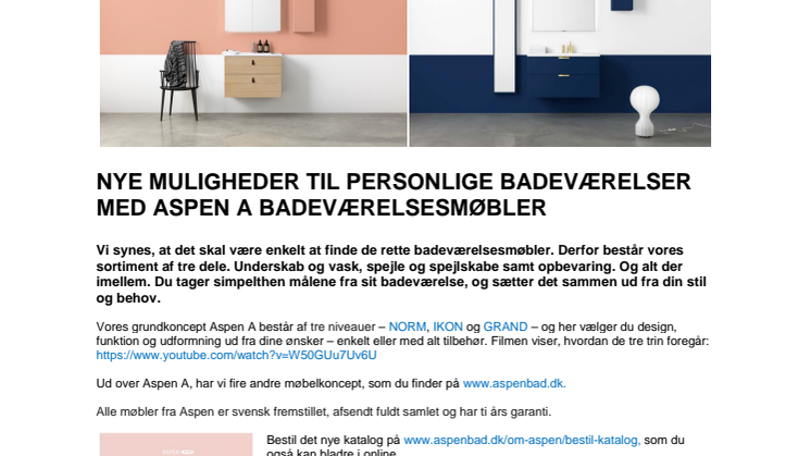 Nye muligheder til personlige badeværelser med Aspen A badeværelsesmøbler