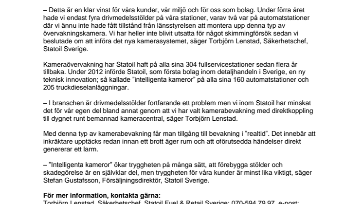Stölderna av drivmedel har minskat med 80 % på Statoils automatstationer 