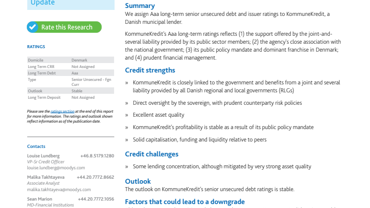Moody's Credit Opinion dated 21 March 2019