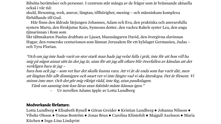 Tolv författare tolkar Bibelns berättelser i ny novellsamling