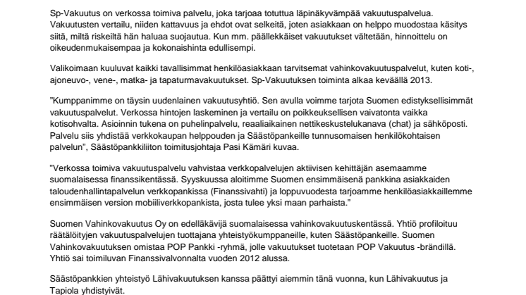Säästöpankin uusi Sp-Vakuutus: henkilökohtaista palvelua verkossa 