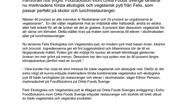 Marknadens första ekologiska och vegetariska pytt ger matgäster en färgsprakande klimatsmart måltid 