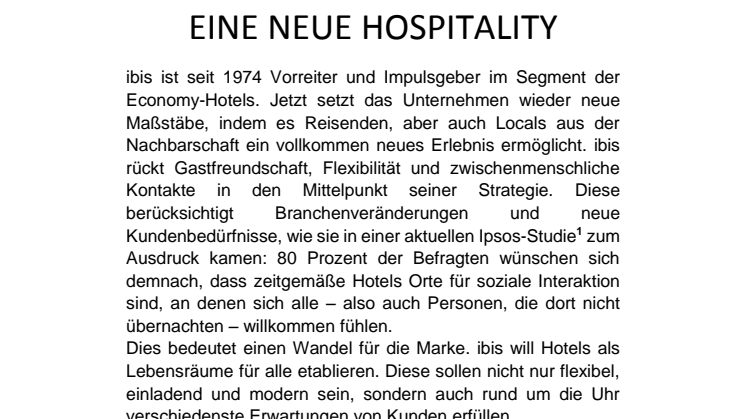 In der Welt zuhause:  ibis öffnet den Weg für eine neue Hospitality