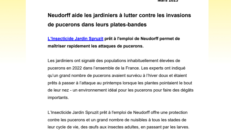 Neudorff aide les jardiniers à lutter contre les invasions de pucerons dans leurs plates-bandes