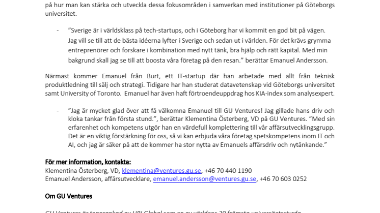 GU Ventures presenterar sin nye affärsutvecklare Emanuel Andersson! 