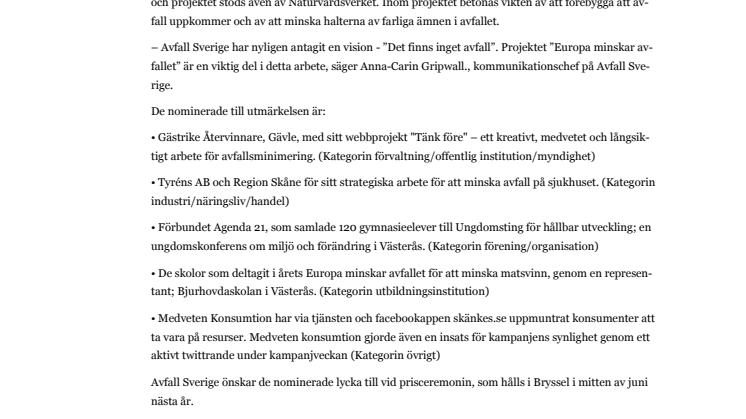 Fem svenska bidrag tävlar om europeiskt pris