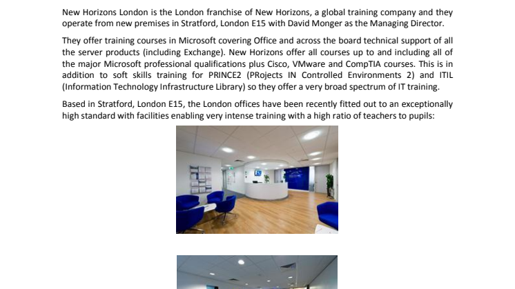 David Monger, Managing Director, New Horizons London Presents their Training Business with Video!