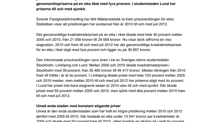 Nya siffror visar: Prisutvecklingen på ettor har avstannat