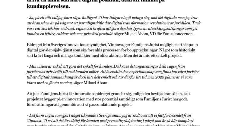 Fonuskoncernen får innovationsbidrag för att utveckla digital gör-det-själv-tjänst