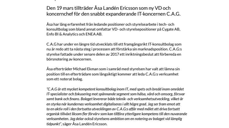 Ny VD och koncernchef till C.A.G 